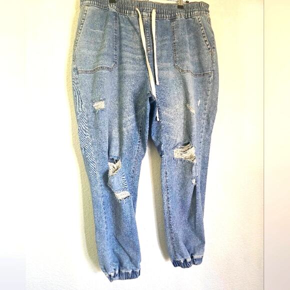 Lane Bryant Jean Joggers Signature Fit Mid Rise Boyfriend Drawstring, Size 14 - Picture 1 of 5